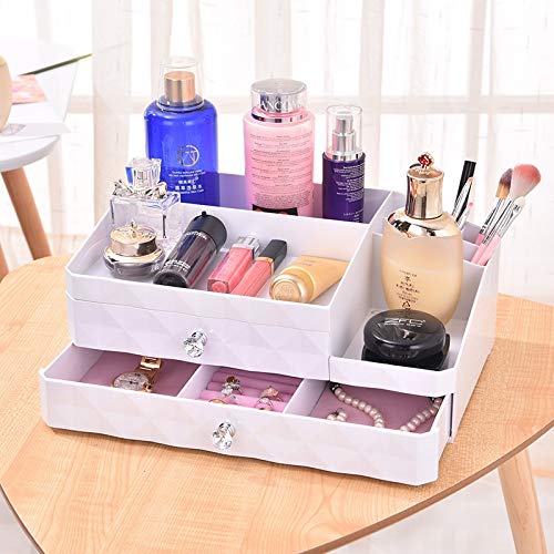 Xieke127-x Escritorio Japonesa Caja de Almacenamiento Caja de la joyería cosmética del cajón a terminar Tres Cajas de plástico (Color : White, Size : 33.5 * 23cm.5 * 13.5cm)