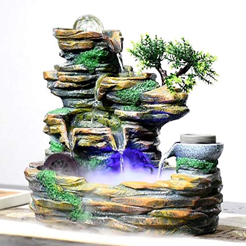 Xilinshop-Fuentes decorativas Fuente de Piedra de montaña de Interior Creativa Cascada de Tres Pisos y atomizador Humidificador de decoración de Escritorio (tamaño : S)