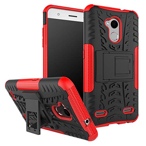 XINFENGDI Funda ZTE V6 Plus/V7 Lite/Blade A2, Carcasa Dura Protección 360° Cubiertas Móviles Anticaídas Resistente Arañazos TPU Caso Protector para ZTE V6 Plus/V7 Lite con Soporte de Pie - Rojo