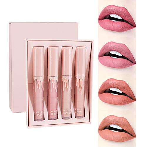 Xiton 1 paquete de lápiz labial mate set 4 colores a prueba de agua duraderos líquidos barras de labios taza antiadherente brillo de labios sexy lápiz labial hidratante labio cosmético