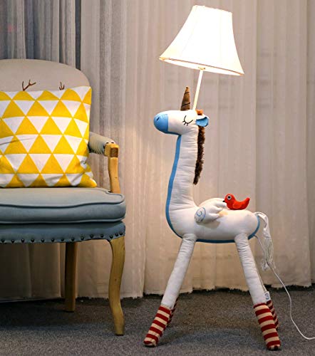 XiuXiu Lámpara de pie Unicornio Cute Creative Habitación para niños Dormitorio Sala de Estar Princess Lámpara de pie Ins Nordic Style (Color : Blanco, tamaño : Button Switch)
