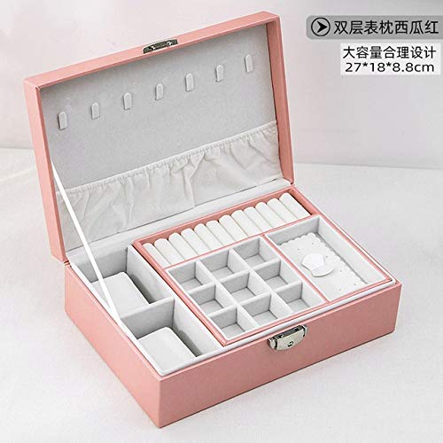 XiXi Nueva joyería Caja de Almacenamiento Creativa de Cuero Portable del Maquillaje de múltiples Capas de Almacenamiento Cuadro Titular Collar Caja de Reloj (Color : Pink, Size : L)