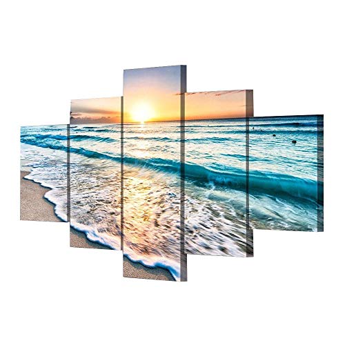 XIXISA 5 Paneles UnOcean Beach Modern Art Pintura al óleo Impresión y póster sobre Lienzo Módulo Imagen Home Wall Room Decoration 30x50 30x70 30x103cm Sin Marco