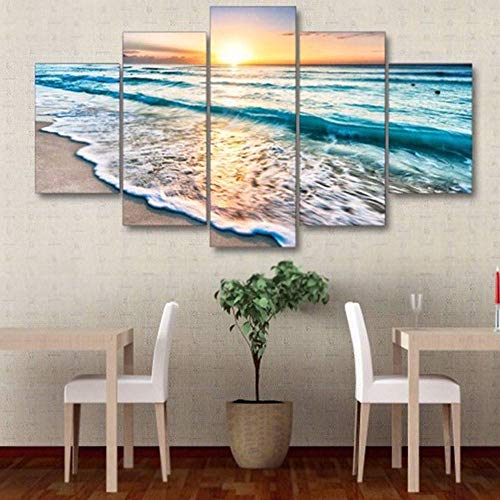XIXISA 5 Paneles UnOcean Beach Modern Art Pintura al óleo Impresión y póster sobre Lienzo Módulo Imagen Home Wall Room Decoration 30x50 30x70 30x103cm Sin Marco