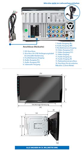 XOMAX XM-2V1004 Radio de Coche con Pantalla Táctil XXL Ajustable (10" / 25 cm) I Mirrorlink I Bluetooth I Puertos para micrófono Externo y cámara de visión Trasera I RDS I USB I 2 DIN