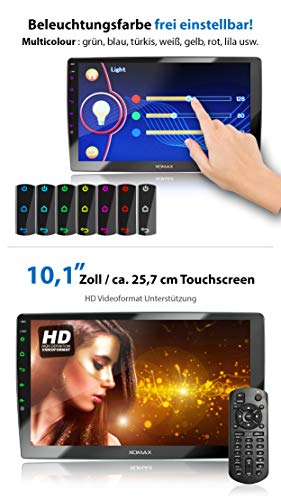 XOMAX XM-2V1004 Radio de Coche con Pantalla Táctil XXL Ajustable (10" / 25 cm) I Mirrorlink I Bluetooth I Puertos para micrófono Externo y cámara de visión Trasera I RDS I USB I 2 DIN