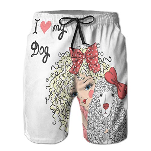 Xunulyn Shorts de baño Shorts de Playa para Hombres Shorts de poliéster Casuales Hermosas y Lindas Palabras de caniche para Perros de niña pequeña Amo mi