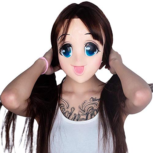 XWYWP Máscaras Halloween Big Eyes Girl Full Face Latex Mask Half Head Mask Cartoon Cosplay Japonés Anime Lolita Máscara Crossdress Doll x10010