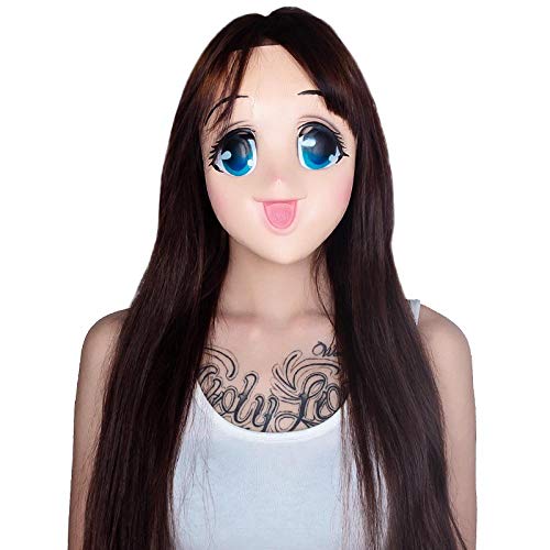 XWYWP Máscaras Halloween Big Eyes Girl Full Face Latex Mask Half Head Mask Cartoon Cosplay Japonés Anime Lolita Máscara Crossdress Doll x10010