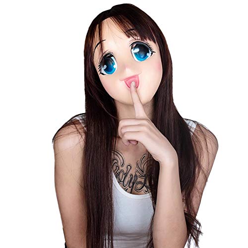 XWYWP Máscaras Halloween Big Eyes Girl Full Face Latex Mask Half Head Mask Cartoon Cosplay Japonés Anime Lolita Máscara Crossdress Doll x10010