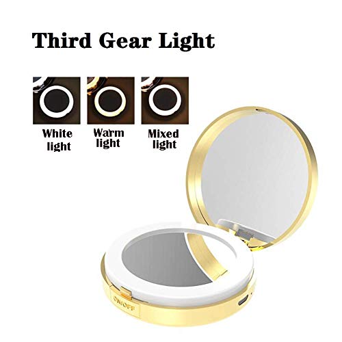 XYM Espejo Compacto para Maquillaje de Viaje con Espejo Iluminado LED / 4X Espejo oscurecedor de Bolsillo portátil Espejo Iluminado Plegable para Bolsos y Viajes,Blanco