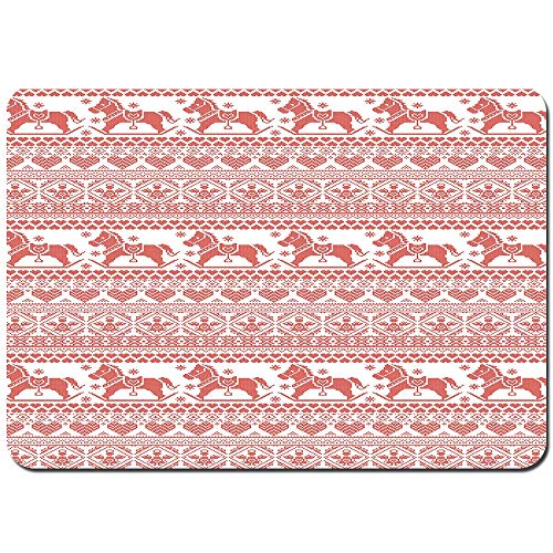 YANAIX Alfombra de Baño,Patrón de Caballos Corazones y ángeles Motivos noruegos Horario de Invierno,Súper Suave Multiuso Lavable a Máquina75x45cm
