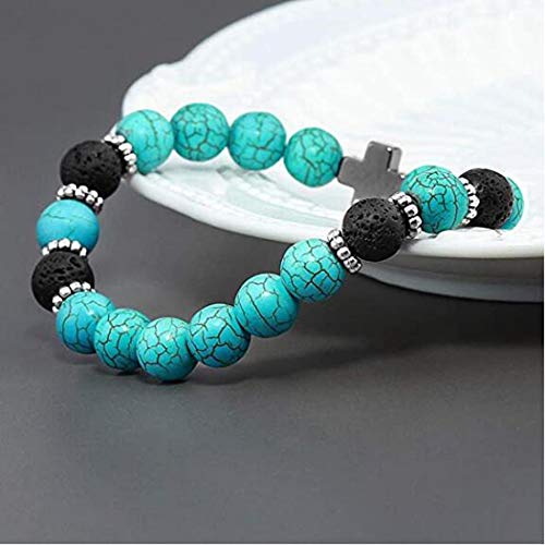 YangQianWen 1pcs Pulseras de Roche De Lavado Cuentas Mujeres Pulseras Cruz Pulseras par Elásticos,B,18.5cm*19cm