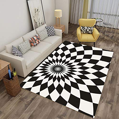 YANL Alfombra de visión Rectángulo,Alfombra Antideslizante Blanco y Negro,Alfombra de Impresión Geométrica Cuadrícula,Illusion b,80 * 160cm