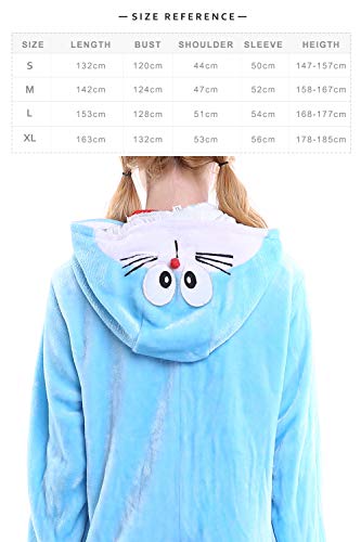 YAOMEI Adulto Unisexo Onesies Kigurumi Pijamas, Mujer Hombres Traje Disfraz Animal Pyjamas, Ropa de Dormir Halloween Cosplay Navidad Animales de Vestuario (L, Doraemon)