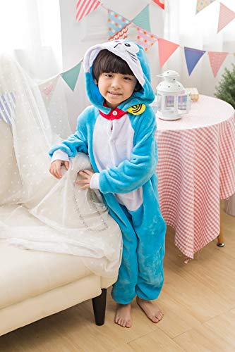 YAOMEI Niños Onesies Kigurumi Pijamas, Niña Traje Disfraz Capucha, Ropa de Dormir Halloween Cosplay Navidad Animales de Vestuario (120, Doraemon)