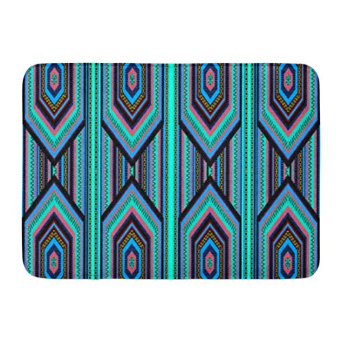 Yaoni Alfombra de baño Teal Black Mexican Inca Colour Stripe Blue Lounge Alfombra de decoración de baño