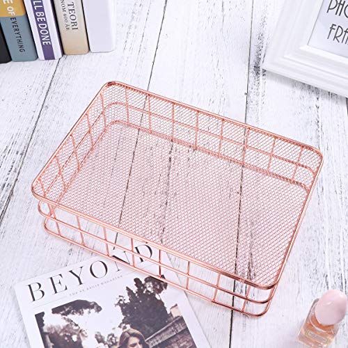 Yardwe Alambre de Metal Fruta cosmética Maquillaje Comida Cestas de Almacenamiento Organizador contenedores (Oro Rosa)