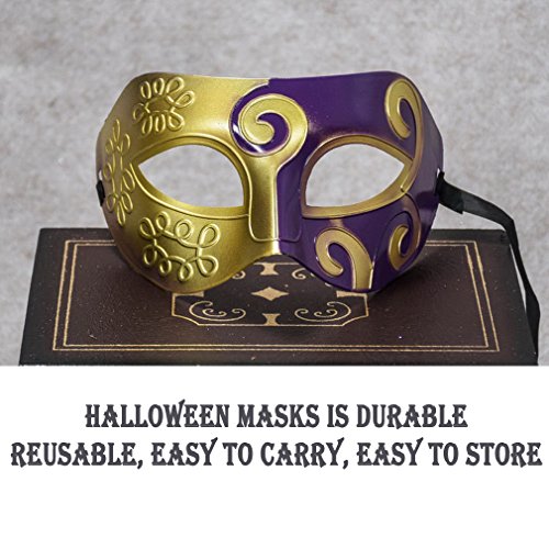 YAZILIND Moda máscara de Estilo de Jazz Tallado Flor de Halloween Fiesta Disfraces Masquerade Media mascarilla (de Oro + púrpura)