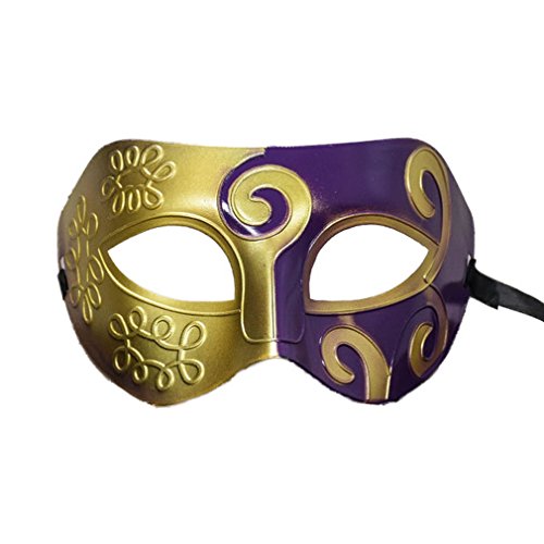 YAZILIND Moda máscara de Estilo de Jazz Tallado Flor de Halloween Fiesta Disfraces Masquerade Media mascarilla (de Oro + púrpura)