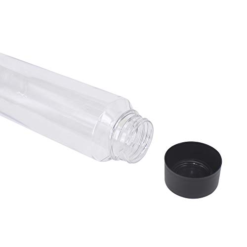 YBCPACK - 12 botellas de plástico transparente para zumo (400 ml), con tapas negras, botellas de plástico para batidos, ideal para agua, jugo, leche y otras bebidas caseras
