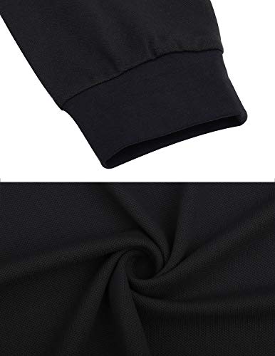 YCUEUST Casual Polo de Manga Larga para Hombre Camisas con Cuello a Cuadros Negro x-Large