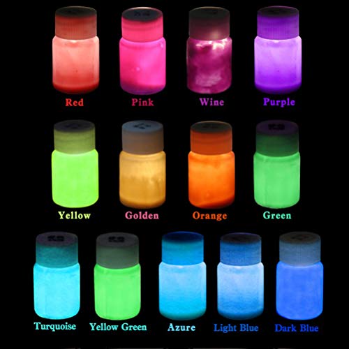 YEKKU Pigmento Luminoso, Neon Night Glow in The Dark Pigment, Pinturas Luminosas fosforescentes brillantes para decoraciones de Halloween de pintura mural, 13 piezas/juego