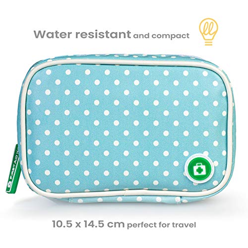 Yellodoor Kit De Primeros Auxilios para Viajes Mini-Viaje. Incluye Tijeras, Gel de Quemaduras, Yeso Impermeable, Guantes Médicos, Toallitas Antisépticas y Cinta Quirúrgica. para el Hogar 100% Vegano