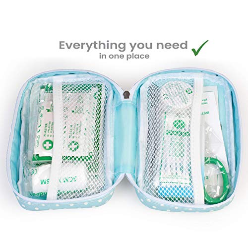 Yellodoor Kit De Primeros Auxilios para Viajes Mini-Viaje. Incluye Tijeras, Gel de Quemaduras, Yeso Impermeable, Guantes Médicos, Toallitas Antisépticas y Cinta Quirúrgica. para el Hogar 100% Vegano