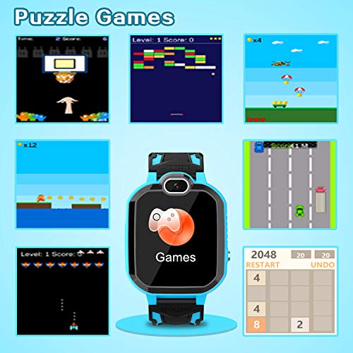 YENISEY Smartwatch Niño, Game Watch con Juego Cámara 100+ Fotos Música Despertador Modo Escuela Llamadas SOS Smart Watch Reloj Inteligente Niño 4-12 Años Niña Chico Cumpleaños Festival Regalo-Azul