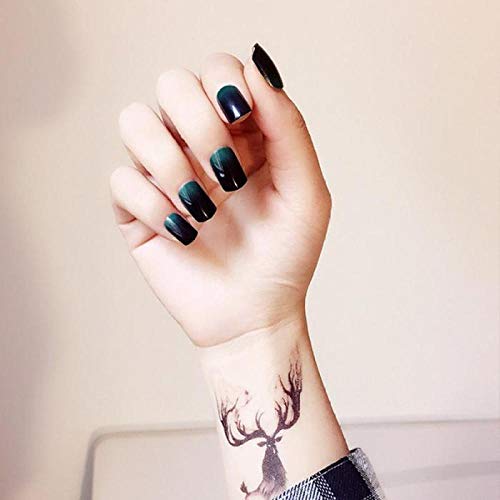 YFLDK Uñas postizas Venta caliente decoraciones para uñas consejos 24 piezas verde negro degradado uñas postizas cortas con pegamento color sólido cubierta completa dedo uñas postizas