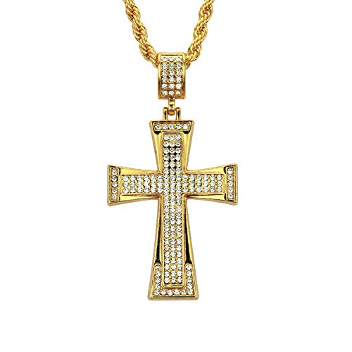 YGSM Collar Hip Hop,Collar Cruzado De Diamantes Personalizado Americana Rap Accesorios De Oro-Golden