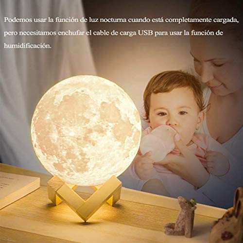 YINGJEE Humidificador de Lámpara de Luna en 3D con Luz LED de Noche y Ultrasónico 880 ML Difusor Recargable por USB para Bebé Yoga SPA Oficina Dormitorio