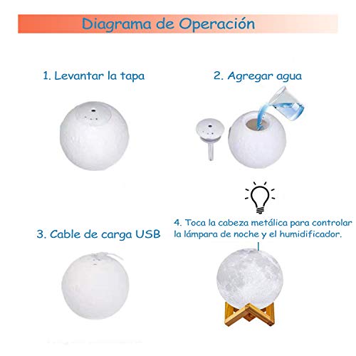 YINGJEE Humidificador de Lámpara de Luna en 3D con Luz LED de Noche y Ultrasónico 880 ML Difusor Recargable por USB para Bebé Yoga SPA Oficina Dormitorio