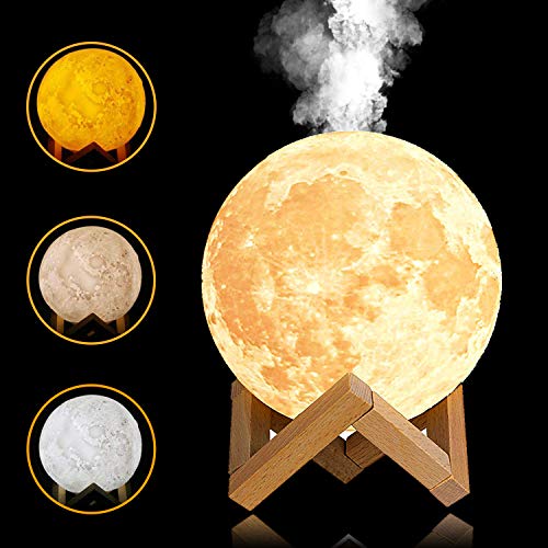 YINGJEE Humidificador de Lámpara de Luna en 3D con Luz LED de Noche y Ultrasónico 880 ML Difusor Recargable por USB para Bebé Yoga SPA Oficina Dormitorio