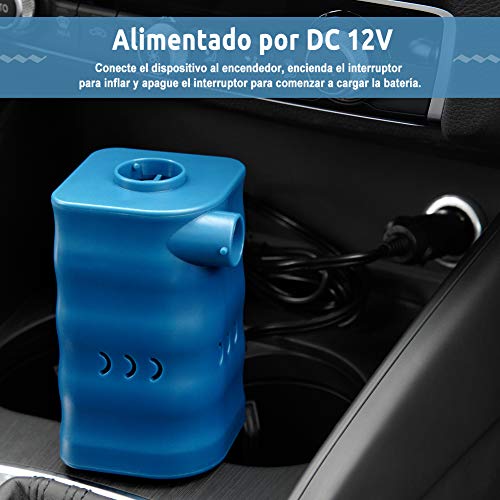 YISSVIC Bomba de Aire Eléctrica para Inflables, Compresor Aire para Colchoneta Infla-desinfla 2 en 1, con 3 Boquillas Diferentes, Alimentado por batería 6000mAh o DC 12V