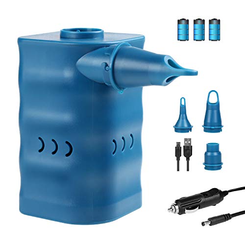 YISSVIC Bomba de Aire Eléctrica para Inflables, Compresor Aire para Colchoneta Infla-desinfla 2 en 1, con 3 Boquillas Diferentes, Alimentado por batería 6000mAh o DC 12V