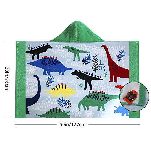 YISUN Toalla con Capucha para Niños de Algodón, Natación, Toalla Suave para Niños de Vacaciones de Playa, Toalla para Niña Ligera para Niños (Patrón de Dinosaurio)