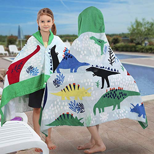 YISUN Toalla con Capucha para Niños de Algodón, Natación, Toalla Suave para Niños de Vacaciones de Playa, Toalla para Niña Ligera para Niños (Patrón de Dinosaurio)