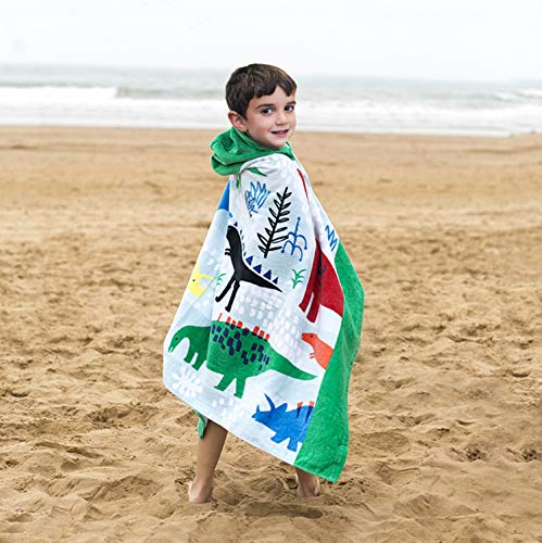 YISUN Toalla con Capucha para Niños de Algodón, Natación, Toalla Suave para Niños de Vacaciones de Playa, Toalla para Niña Ligera para Niños (Patrón de Dinosaurio)
