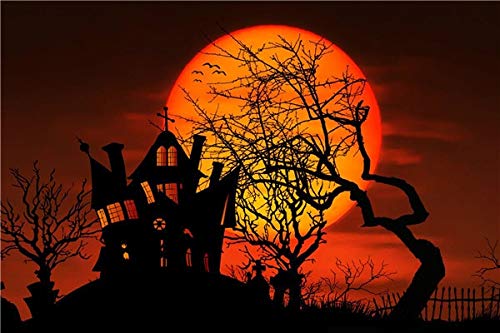 YIYEBAOFU Imprimir Cuadros Noche de Halloween Bruja Luna Paisaje Pared Imprime Regalo REPRODUCCIÓN DE Arte Decoración Moderna del hogar40x60cm(Sin Marco)