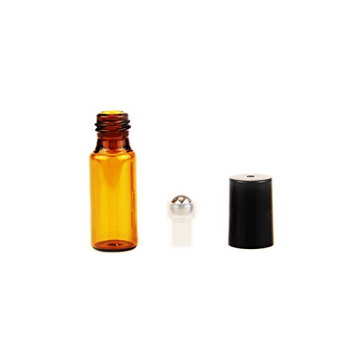 Yizhao Ambar Botellas Roll On Cristal para Aceites Esenciales 5ml, con Roll-on Bola de Acero Inoxidable, para Aceites Esenciales, Masajes, Aromaterapia, Botella de Laboratorio – 6 Pcs