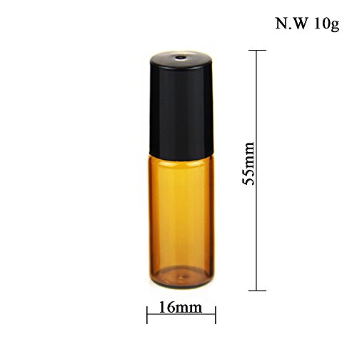 Yizhao Ambar Botellas Roll On Cristal para Aceites Esenciales 5ml, con Roll-on Bola de Acero Inoxidable, para Aceites Esenciales, Masajes, Aromaterapia, Botella de Laboratorio – 6 Pcs