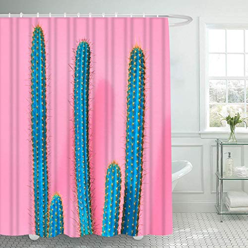 Y·JIANG - Juego de cortinas de ducha tropicales de cactus de color azul, decoración de plantas de cactus de poliéster, lavable, con 12 ganchos, no necesita forro para baño, 152,4 x 182,8 cm