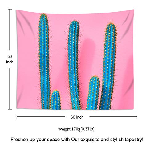 Y·JIANG - Tapiz de cactus tropicales, diseño de plantas de cactus de color azul, decoración para el hogar, dormitorio, manta de pared ancha para sala de estar, dormitorio, 152,4 x 127 cm