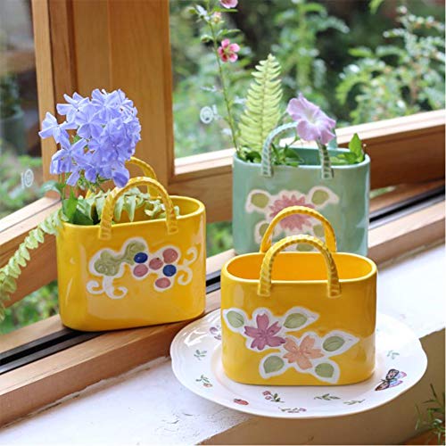 YJSD Estilo de Bolso Plantador de Maceta de cerámica Pintado a Mano, Escultura de Estatua de jardín de florero de Uso Exterior para Interiores, Gran escaparate para Sus Hierbas, Plantas, Flores