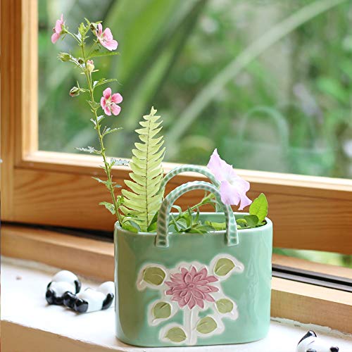 YJSD Estilo de Bolso Plantador de Maceta de cerámica Pintado a Mano, Escultura de Estatua de jardín de florero de Uso Exterior para Interiores, Gran escaparate para Sus Hierbas, Plantas, Flores