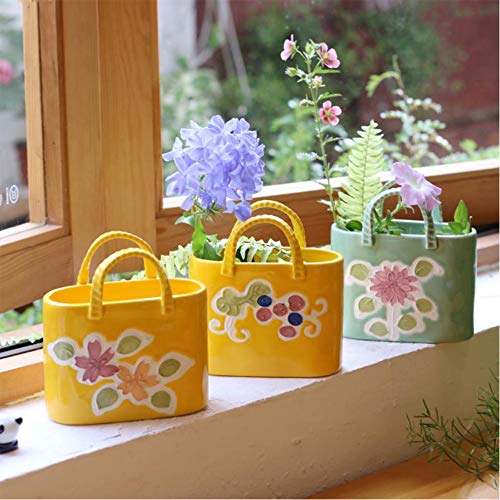 YJSD Estilo de Bolso Plantador de Maceta de cerámica Pintado a Mano, Escultura de Estatua de jardín de florero de Uso Exterior para Interiores, Gran escaparate para Sus Hierbas, Plantas, Flores
