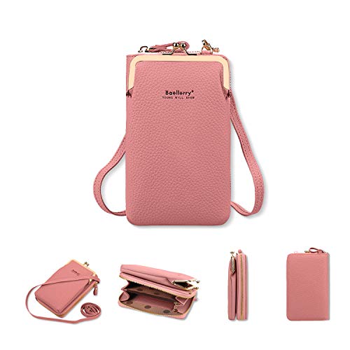 Yommie - Monedero vintage para mujer, de piel, con tarjetero, bandolera ajustable, para teléfono móvil, monedero cruzado