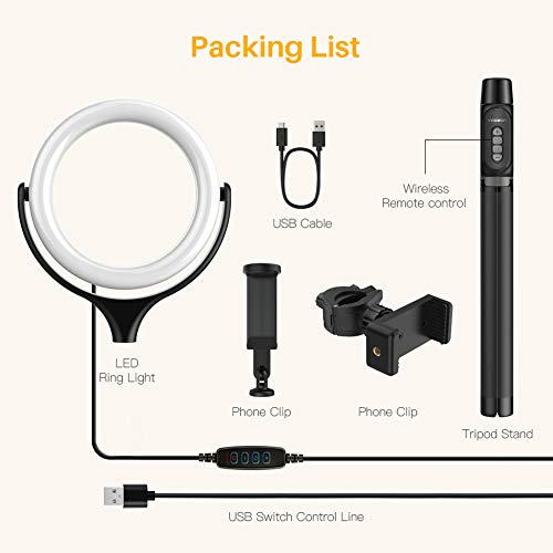 Yoozon Anillo de luz LED con Trípode Ajustable de Palo Selfie 3 en 1 para teléfonos/cámara pequeña, 3 Colores 10 Brillos y Soporte Móvil Giratorio para Youtube,Selfies,transmisión en Vivo,TikTok etc